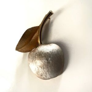 Vintage Retro Brushed Silver & Gold Apple Pin/Brooch.